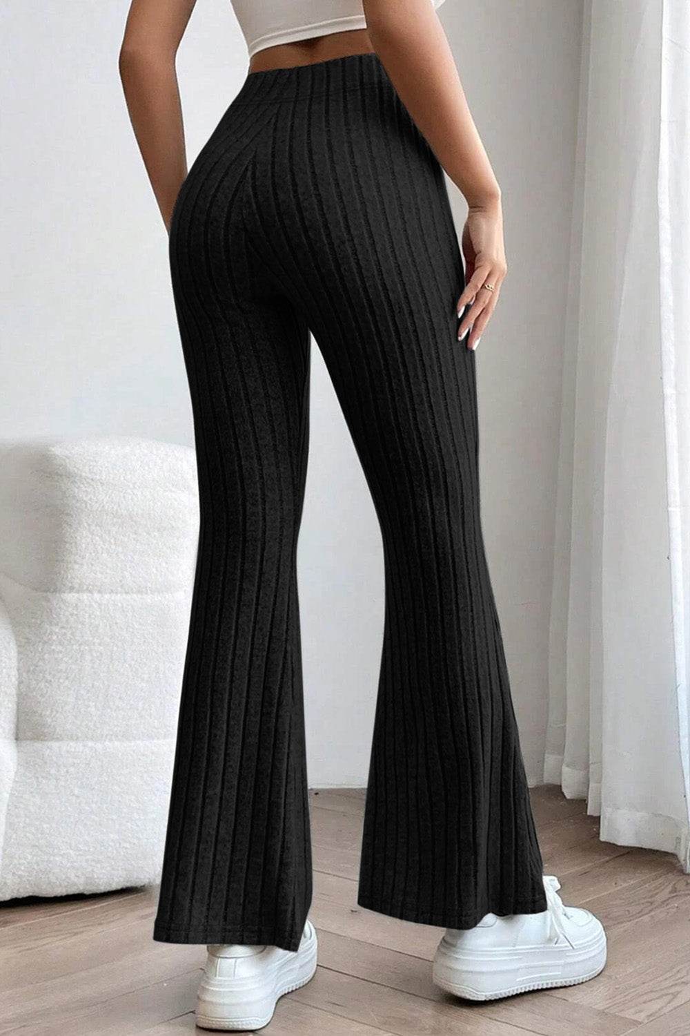 Basic Bae Full Size Ribbed High Waist Flare Pants - Delanoir