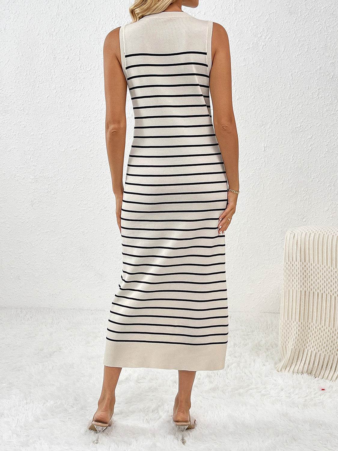 Round Neck Sleeve Midi Knit Dress - Delanoir