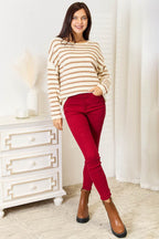 Double Take Striped Boat Neck Sweater - Delanoir