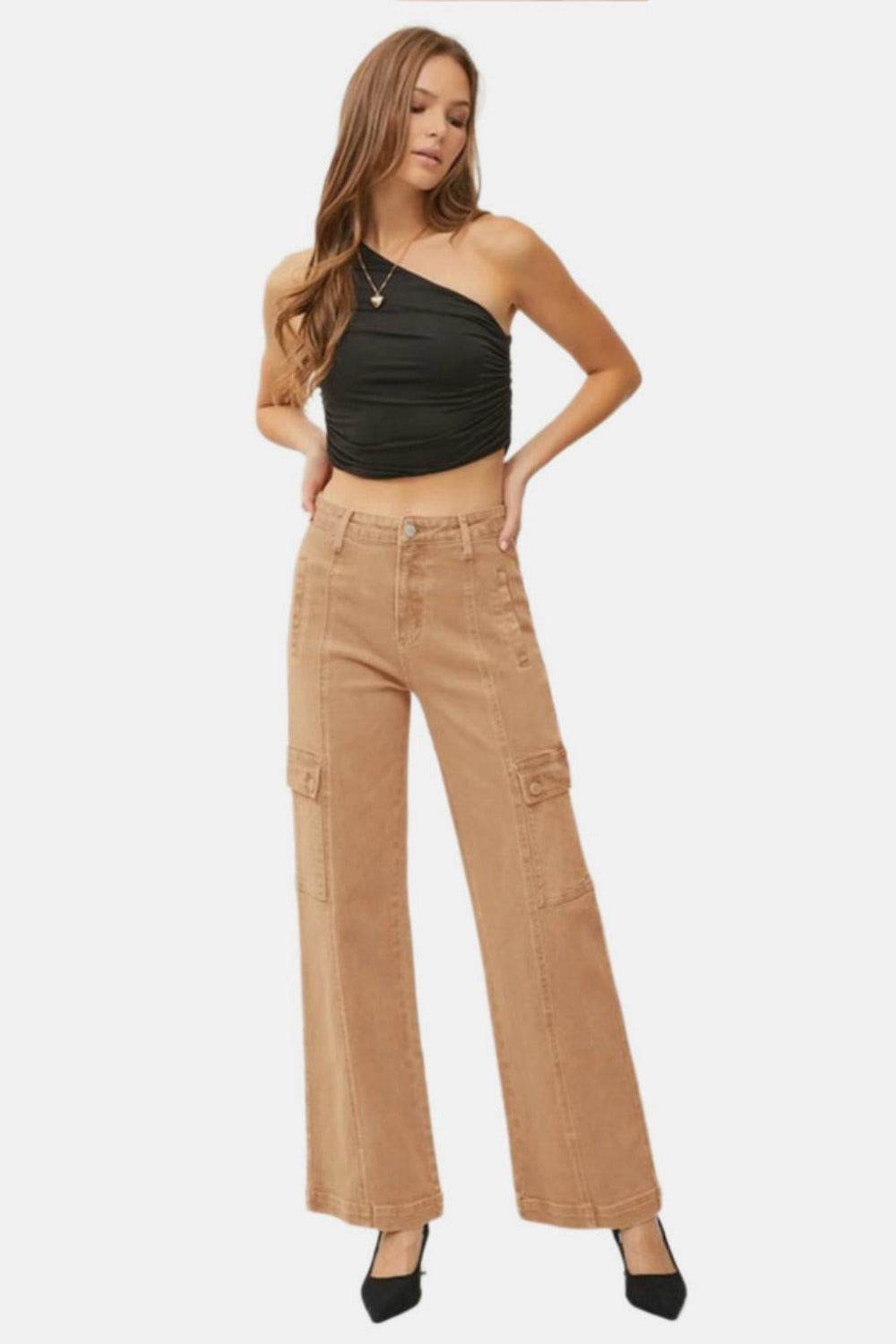 RISEN Full Size High Rise Wide Leg Cargo Jeans - Delanoir