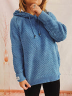 Drawstring Long Sleeve Hooded Sweater - Delanoir