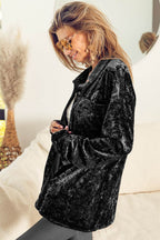 BiBi Button Up Long Sleeve Velvet Shirt - Delanoir