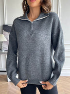 Half Zip Dropped Shoulder Sweater - Delanoir