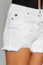 Kancan Full Size High Rise Frayed Hem Denim Shorts - Delanoir