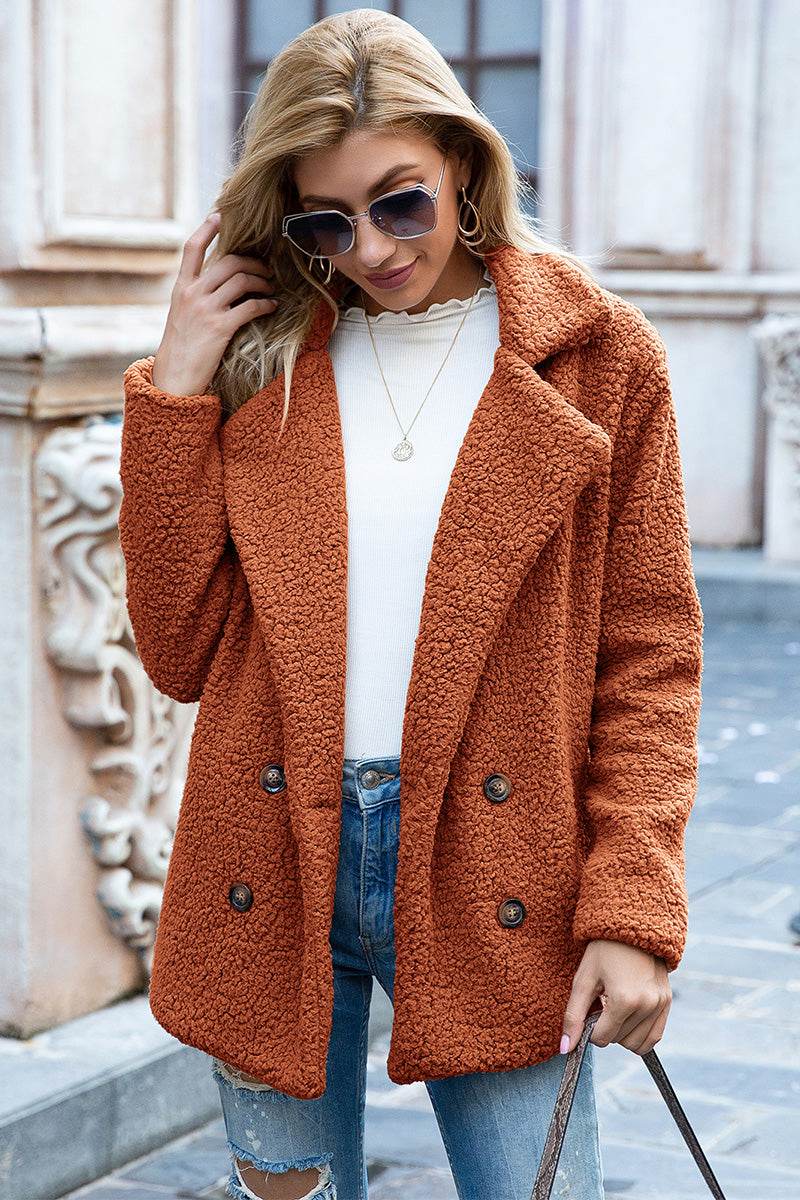 Ivy Lane Full Size Lapel Collar Sherpa Coat - Delanoir