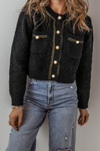 Round Neck Button Up Long Sleeve Cardigan - Delanoir
