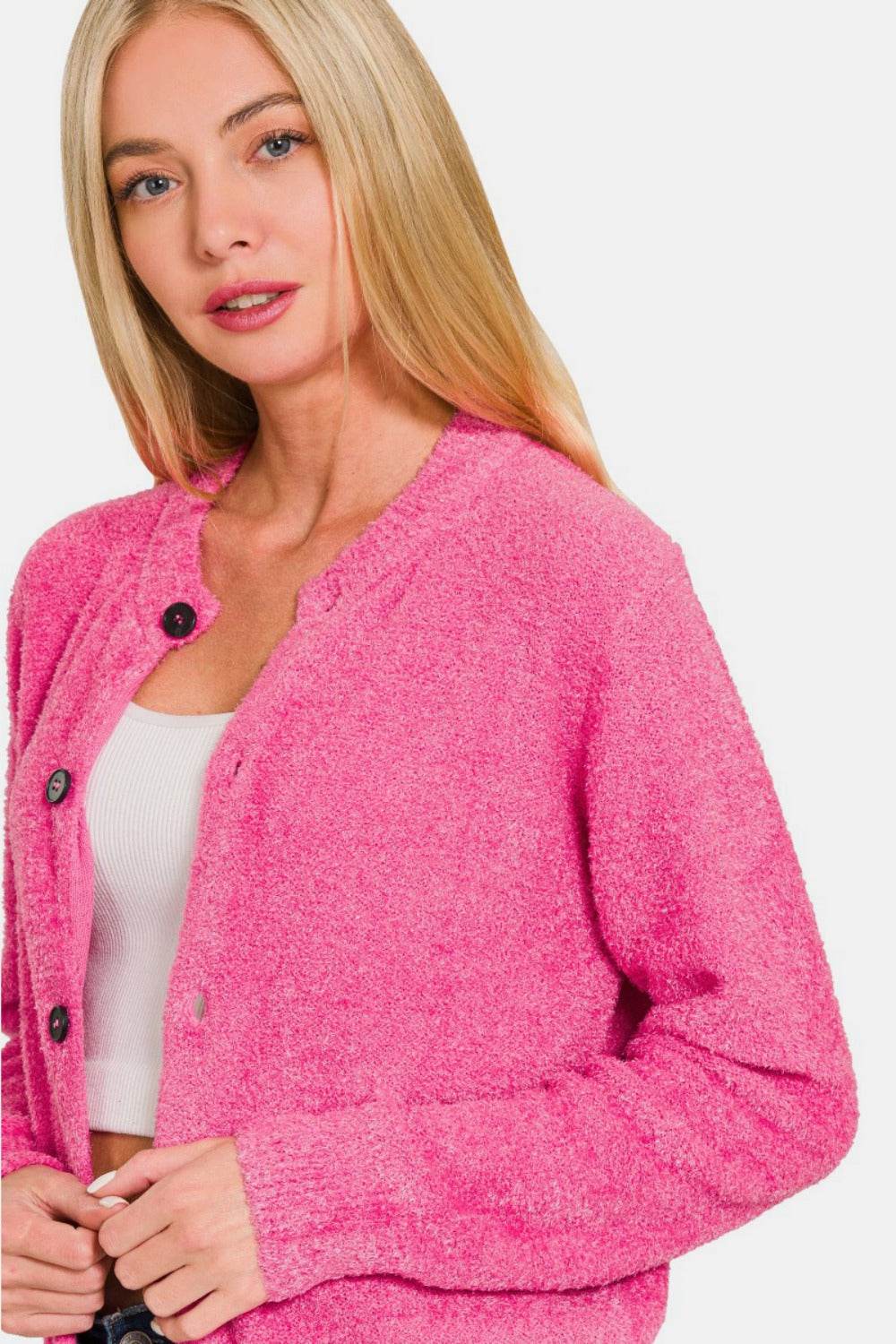 Zenana Button Down Long Sleeve Sweater Cardigan - Delanoir