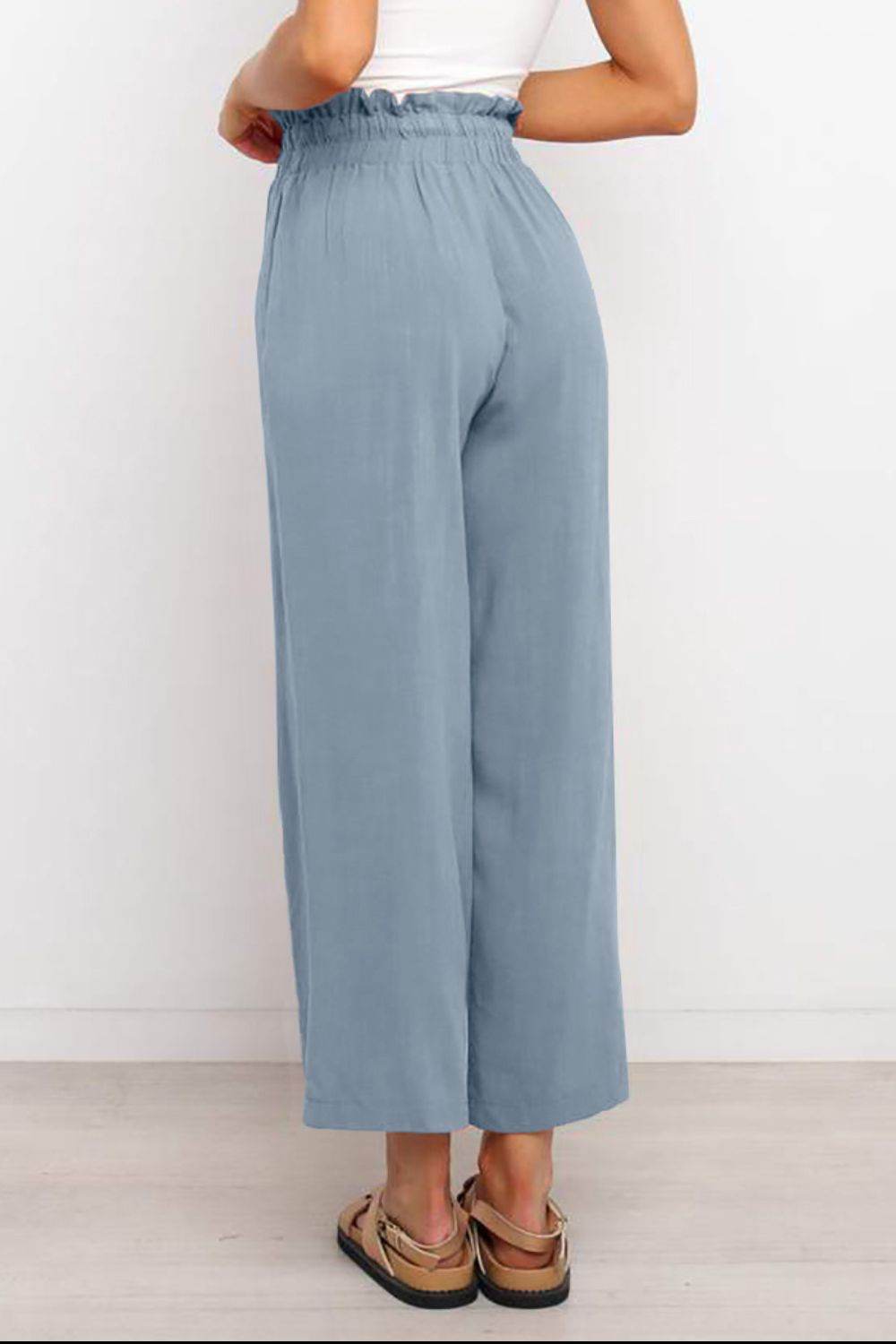 Drawstring Paperbag Waist Wide Leg Pants - Delanoir