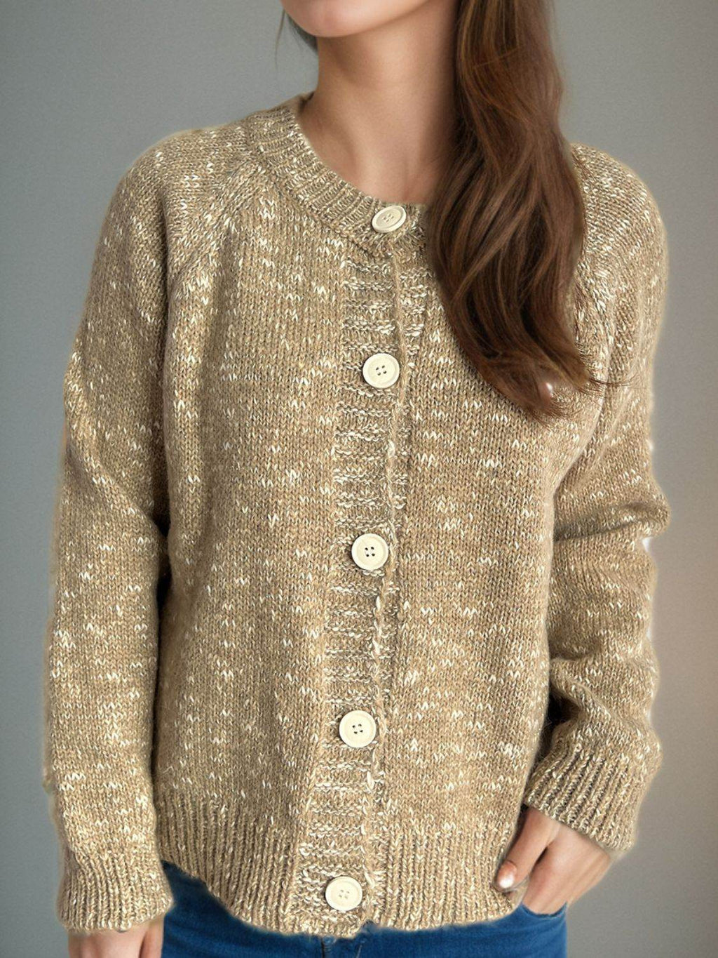 Heathered Button Down Long Sleeve Cardigan - Delanoir