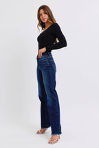 Judy Blue Full Size Raw Hem Straight Leg Jeans - Delanoir