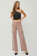 RISEN Full Size High Rise Wide Leg Cargo Jeans - Delanoir