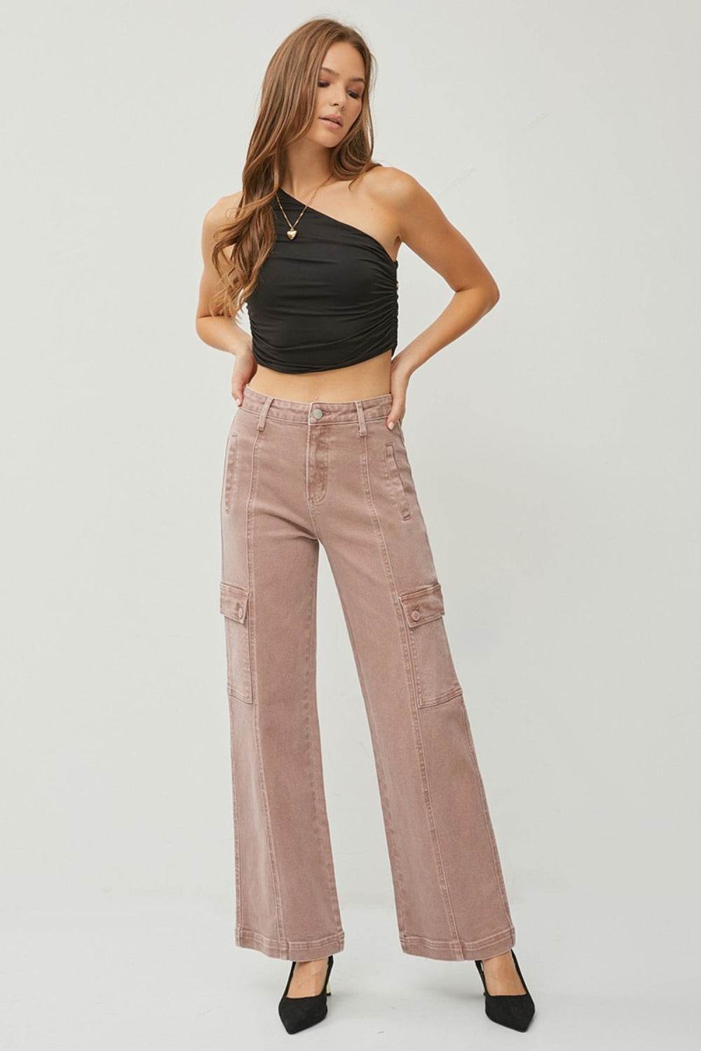 RISEN Full Size High Rise Wide Leg Cargo Jeans - Delanoir