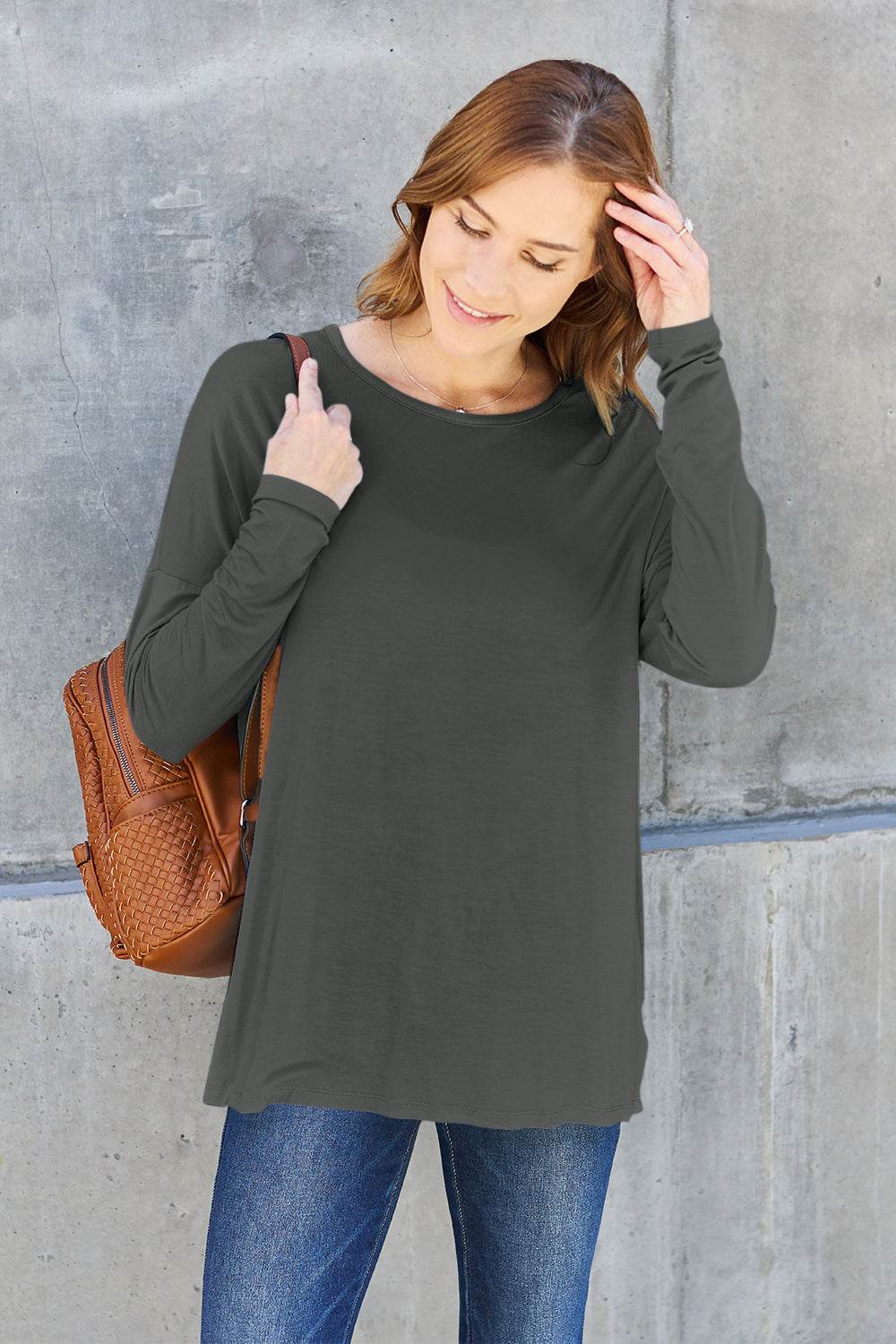 Basic Bae Full Size Round Neck Dropped Shoulder T-Shirt - Delanoir