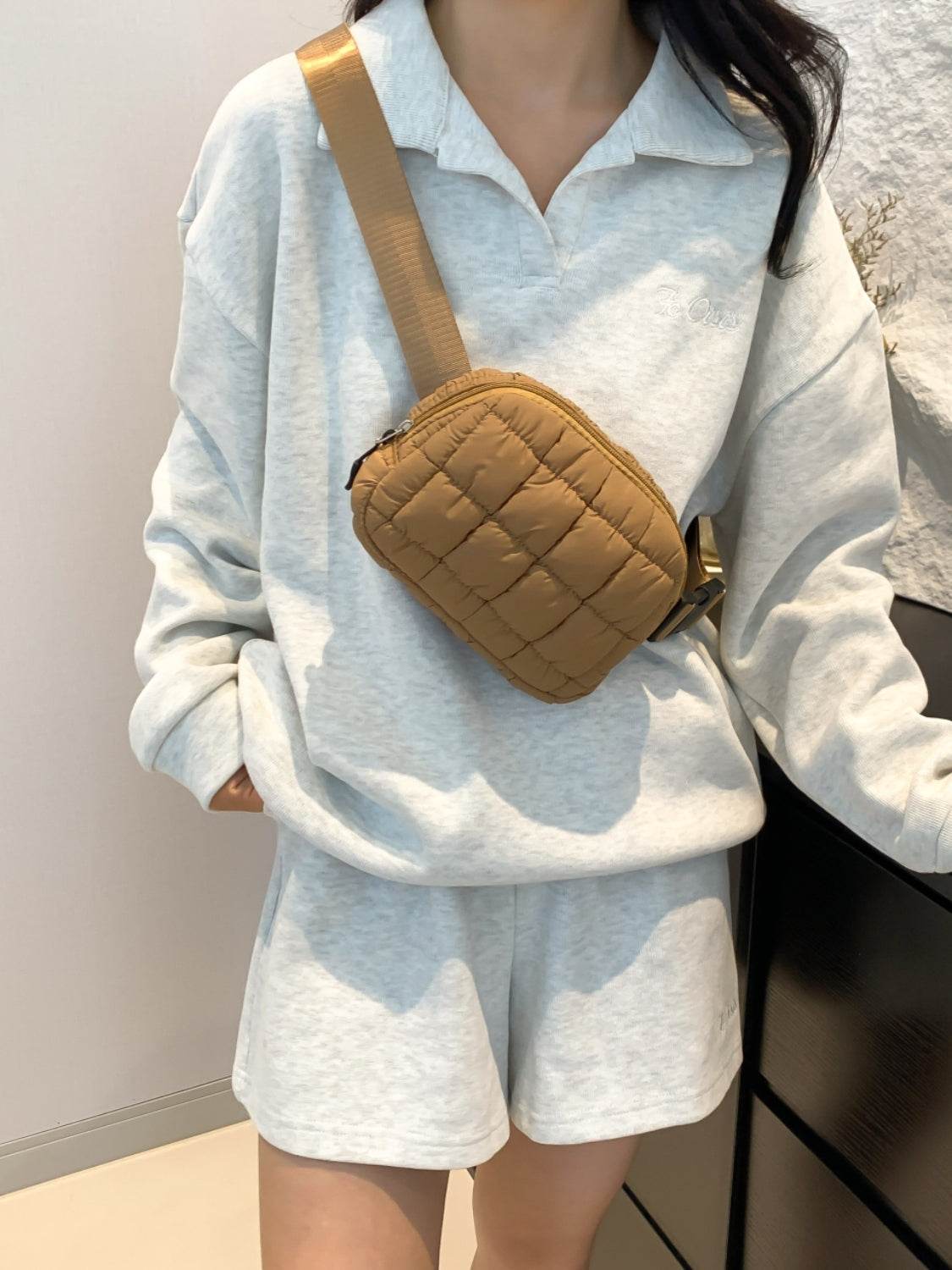 Bubble Texture Adjustable Strap Crossbody Bag - Delanoir