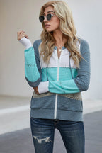 Zip-Up Raglan Sleeve Openwork Hooded Cardigan - Delanoir