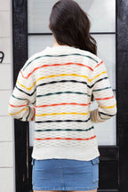 Striped Round Neck Long Sleeve Sweater - Delanoir