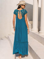 Round Neck Short Sleeve Maxi Dress - Delanoir