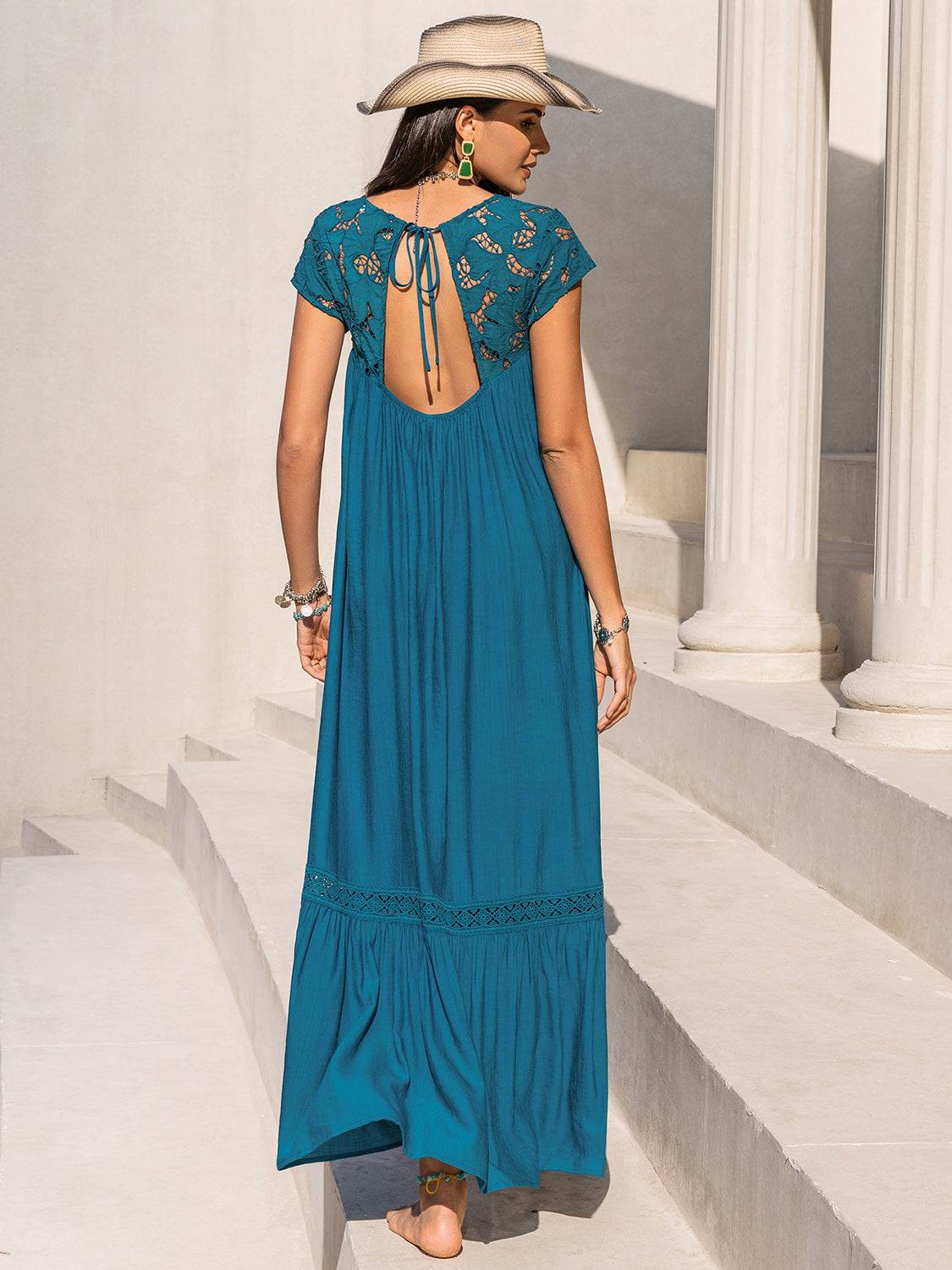 Round Neck Short Sleeve Maxi Dress - Delanoir
