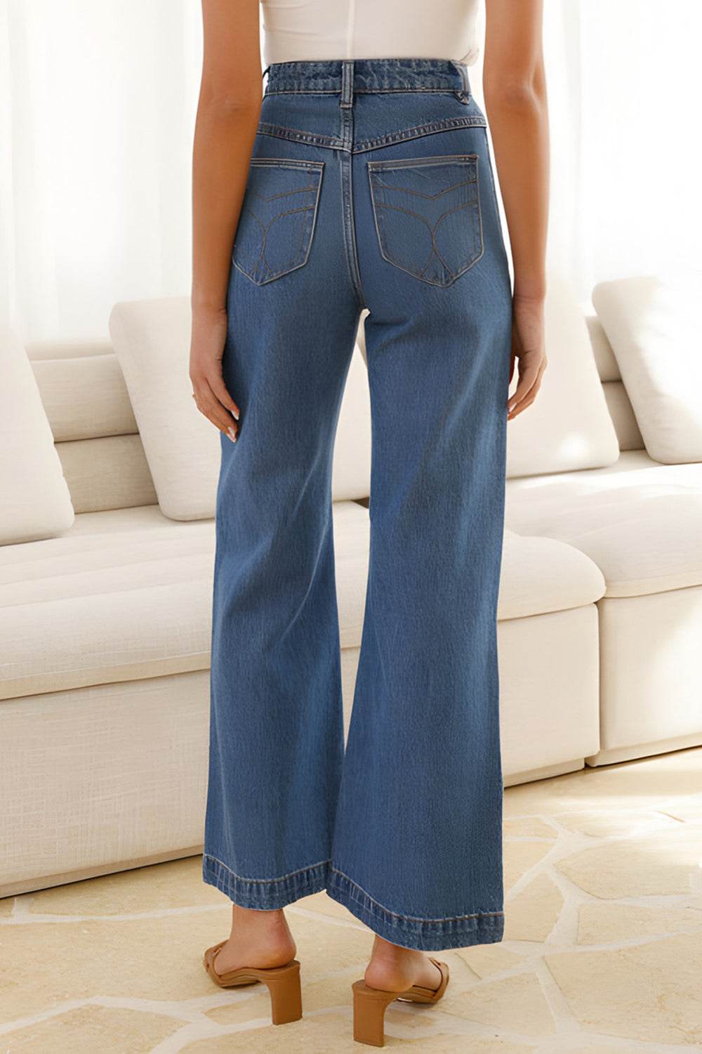 High Waist Bootcut Jeans with Pockets - Delanoir