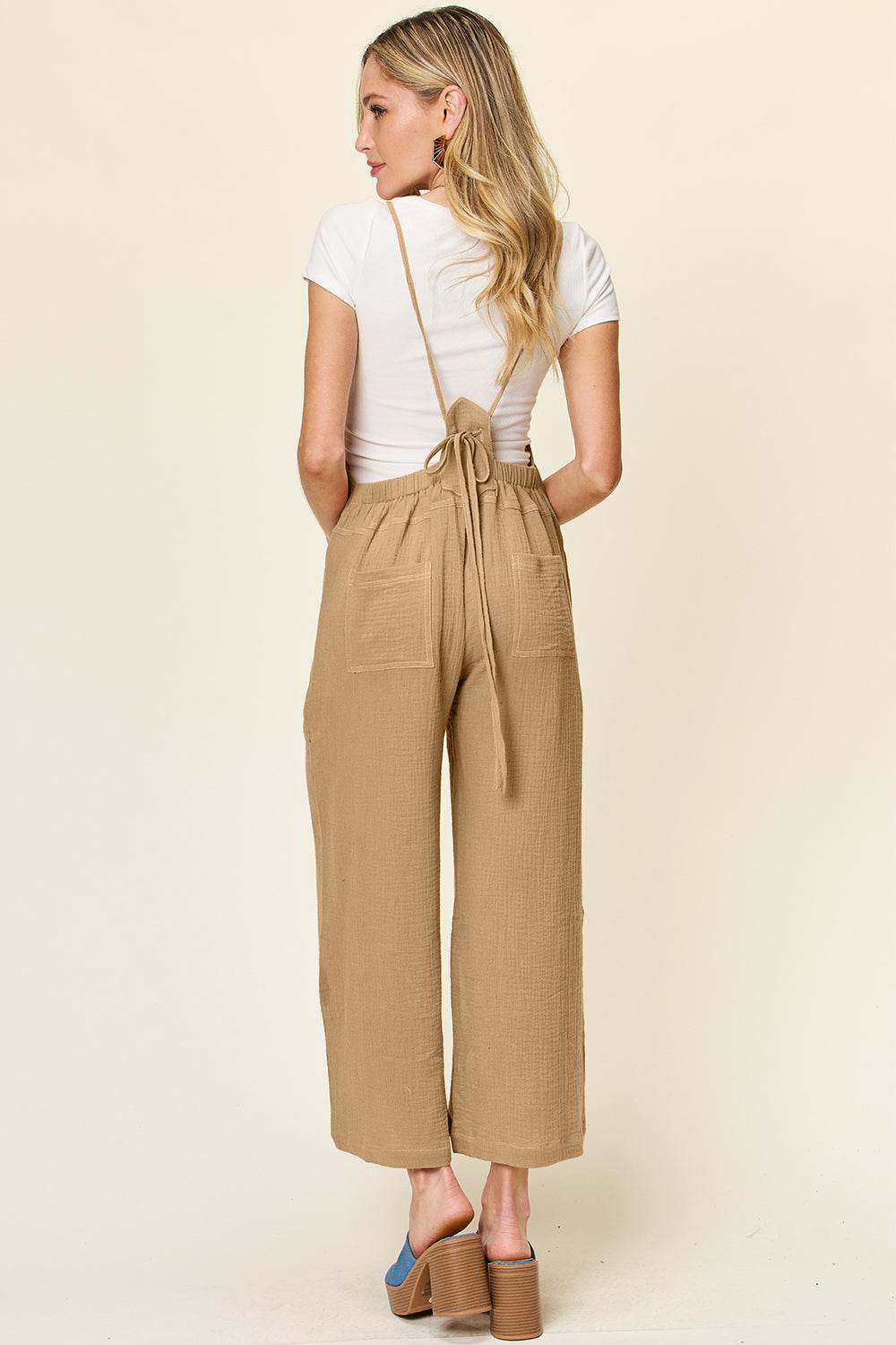 Double Take Full Size Texture Sleeveless Wide Leg Overall - Delanoir