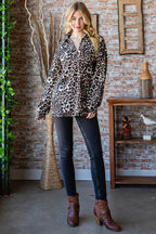 Heimish Full Size Leopard Johnny Collar Long Sleeve Top - Delanoir