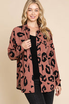 BOMBOM Animal Print Button Up Knit Shacket - Delanoir