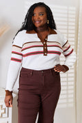 Basic Bae Striped Collared Neck Rib-Knit Top - Delanoir