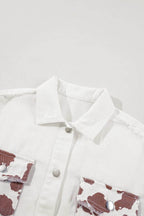 Raw Hem Animal Print Long Sleeve Denim Jacket - Delanoir