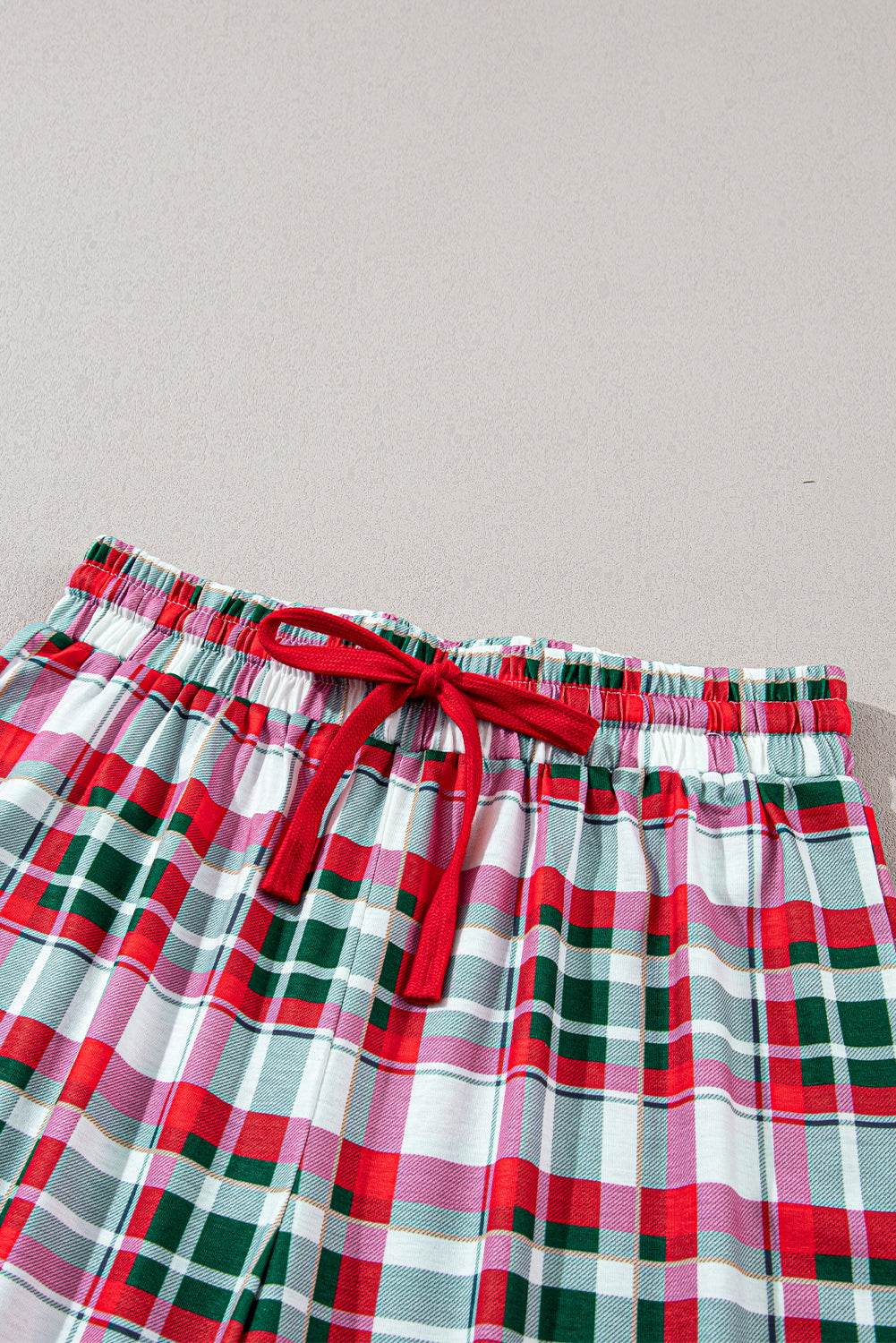 MERRY CHRISTMAS Round Neck Top and Plaid Pants Set - Delanoir