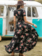 Split Printed V-Neck Short Sleeve Dress - Delanoir