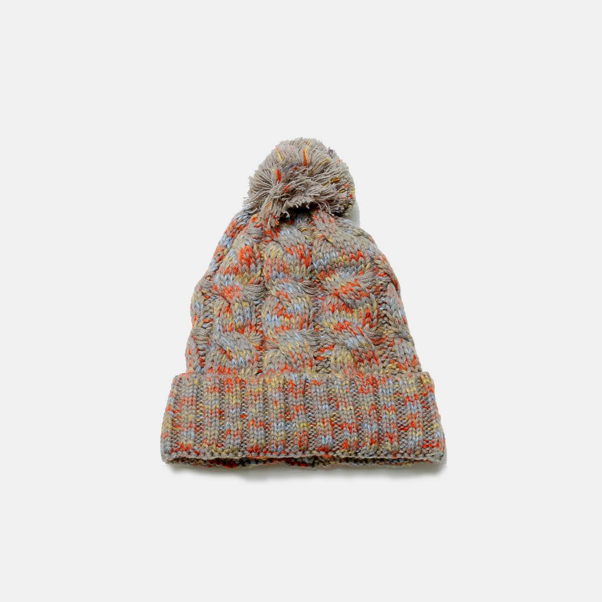 Contrast Cable-Knit Hat with Pompom - Delanoir