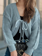 Tied Dropped Shoulder Long Sleeve Cardigan - Delanoir