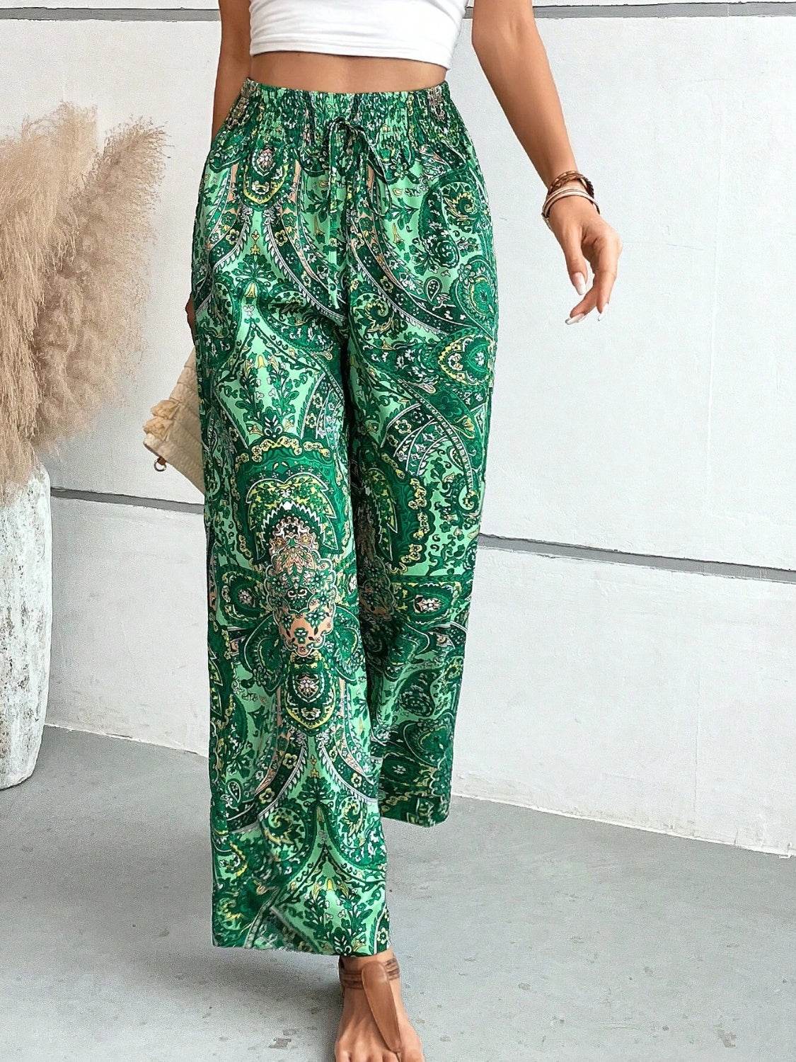 Printed Wide Leg Pants - Delanoir