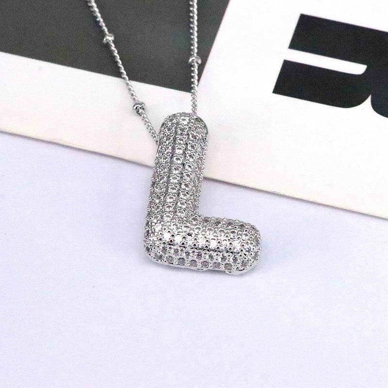 Copper Inlaid Zircon Letter Pendant Necklace - Delanoir