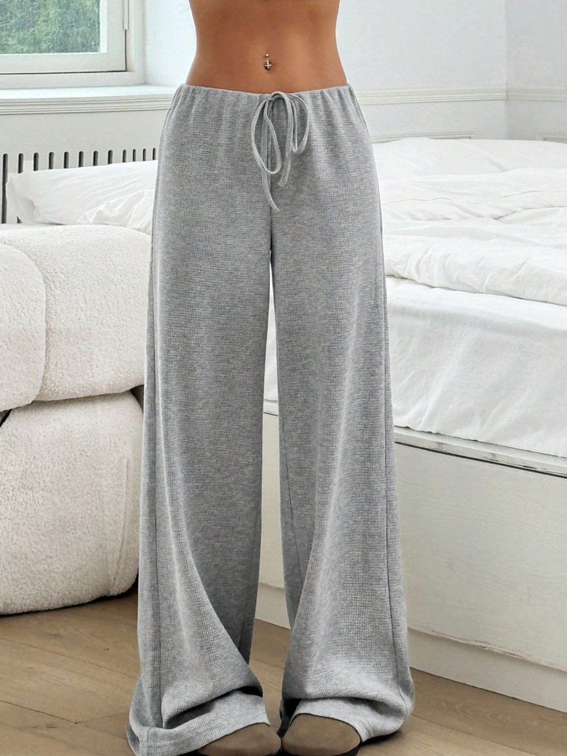 Tied Striped Wide Leg Pants - Delanoir