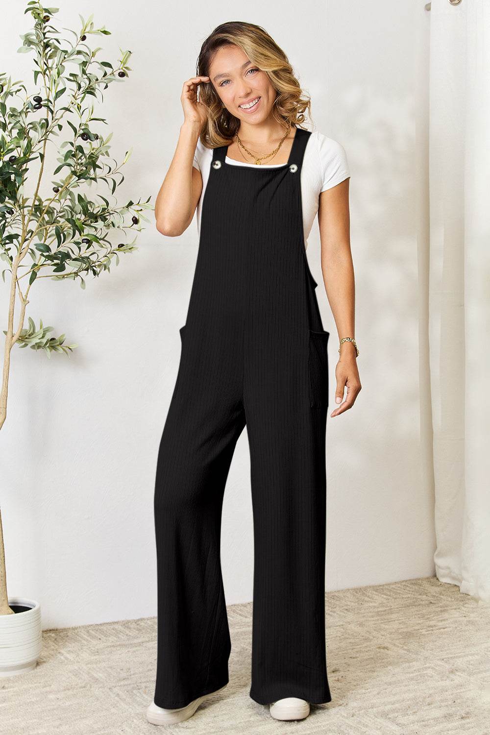 Double Take Full Size Wide Strap Overall with Pockets - Delanoir