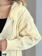 Cable-Knit Long Sleeve Hooded Cardigan - Delanoir