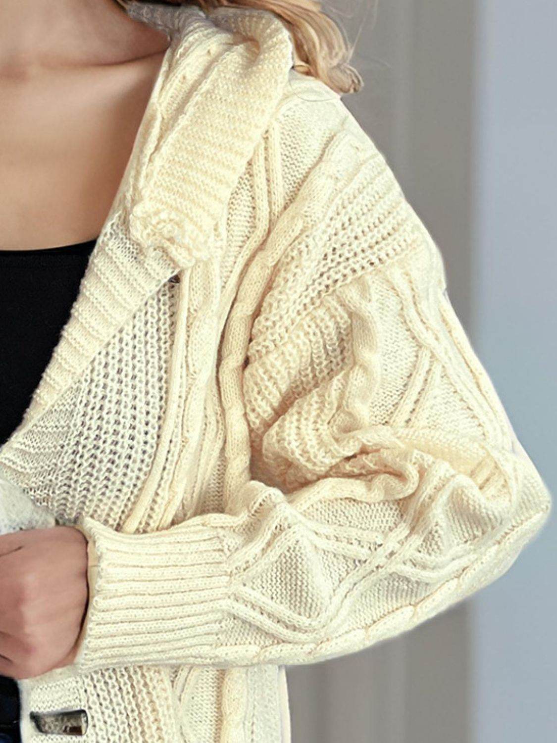 Cable-Knit Long Sleeve Hooded Cardigan - Delanoir