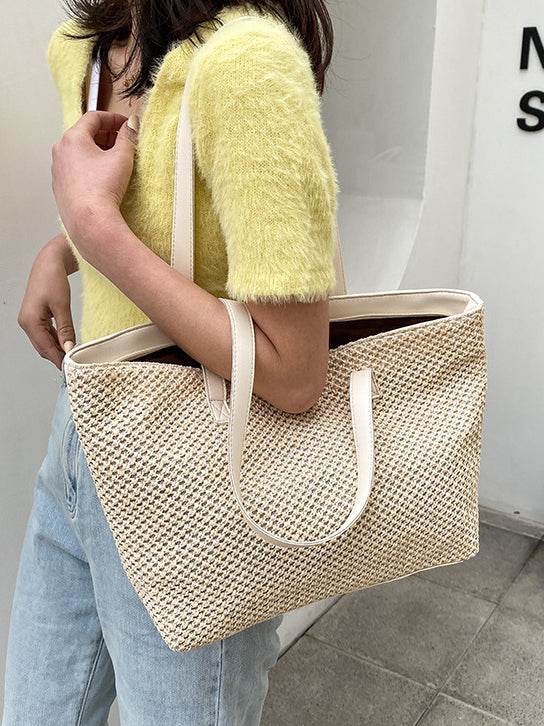Solid Color Woven Tote Bag - Delanoir