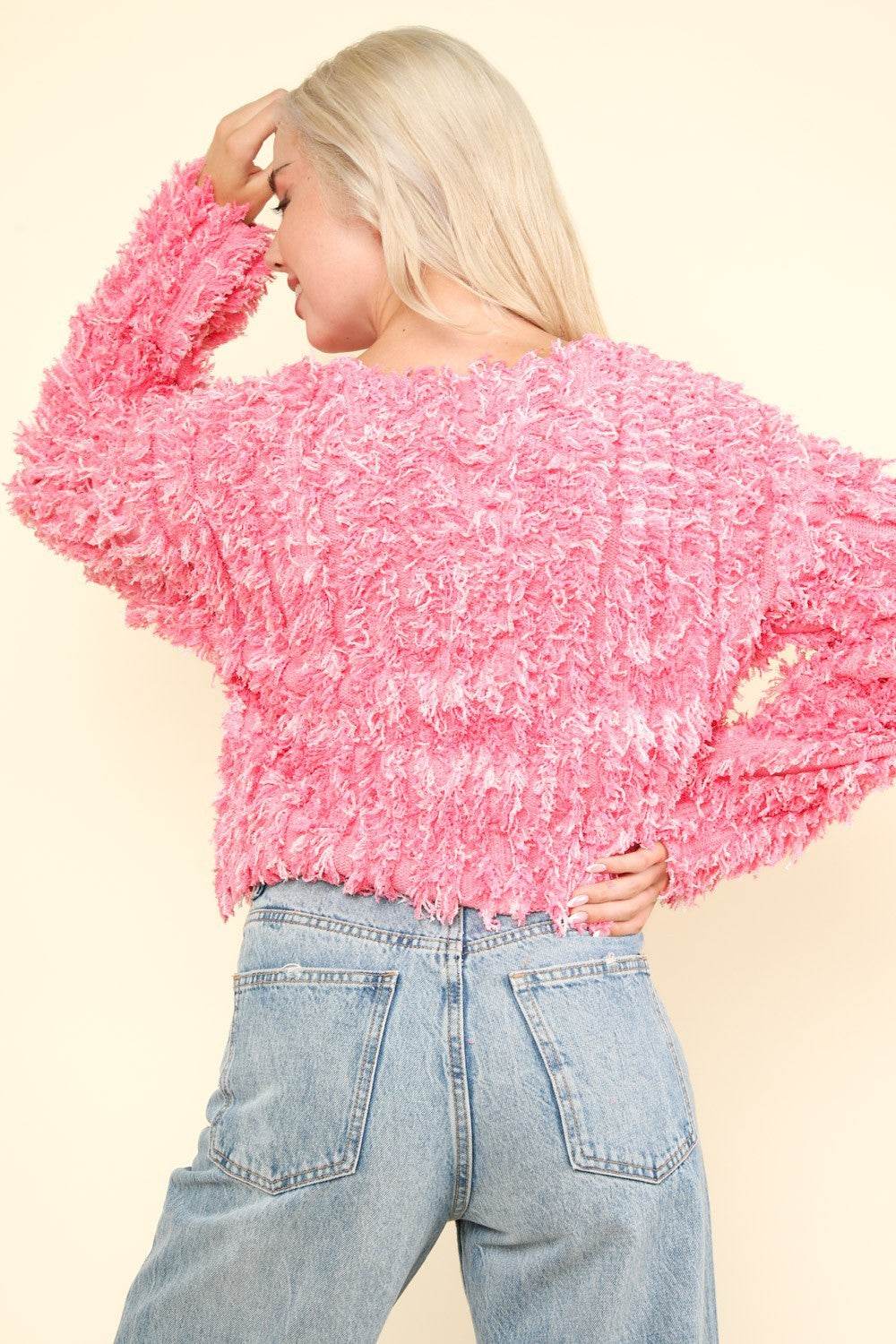VERY J Shaggy Yarn Knit Zip Up Jacket - Delanoir