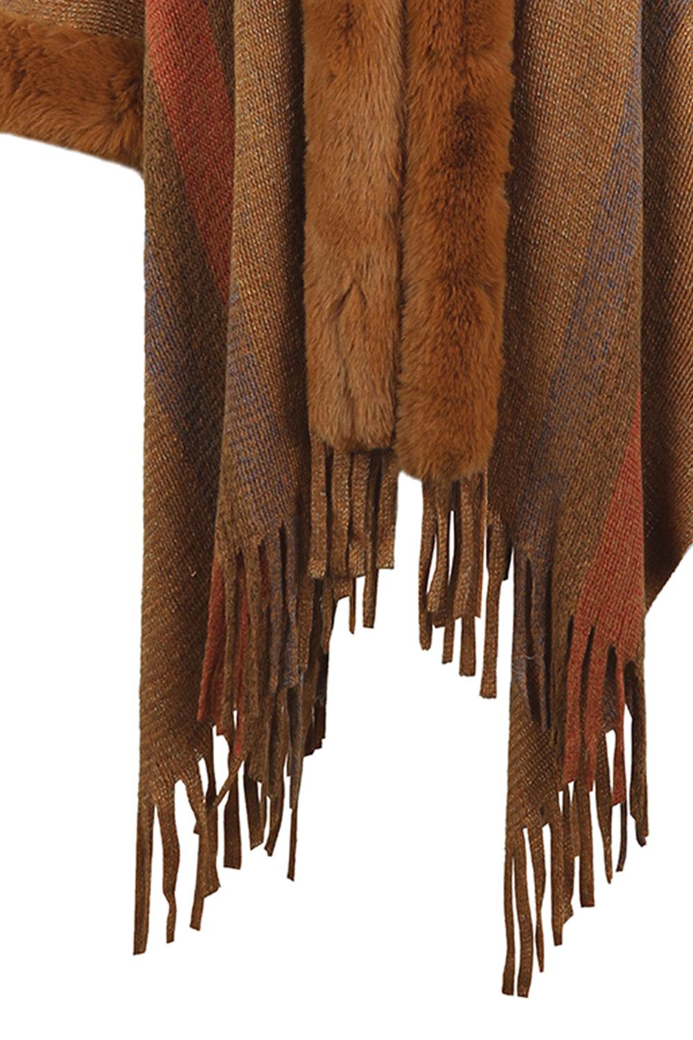 Color Block Fringe Detail Poncho - Delanoir