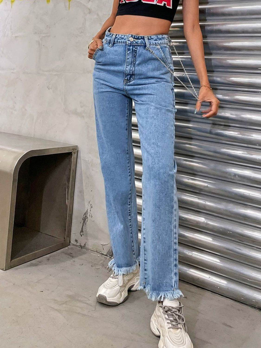 Raw Hem Jeans with Pockets - Delanoir