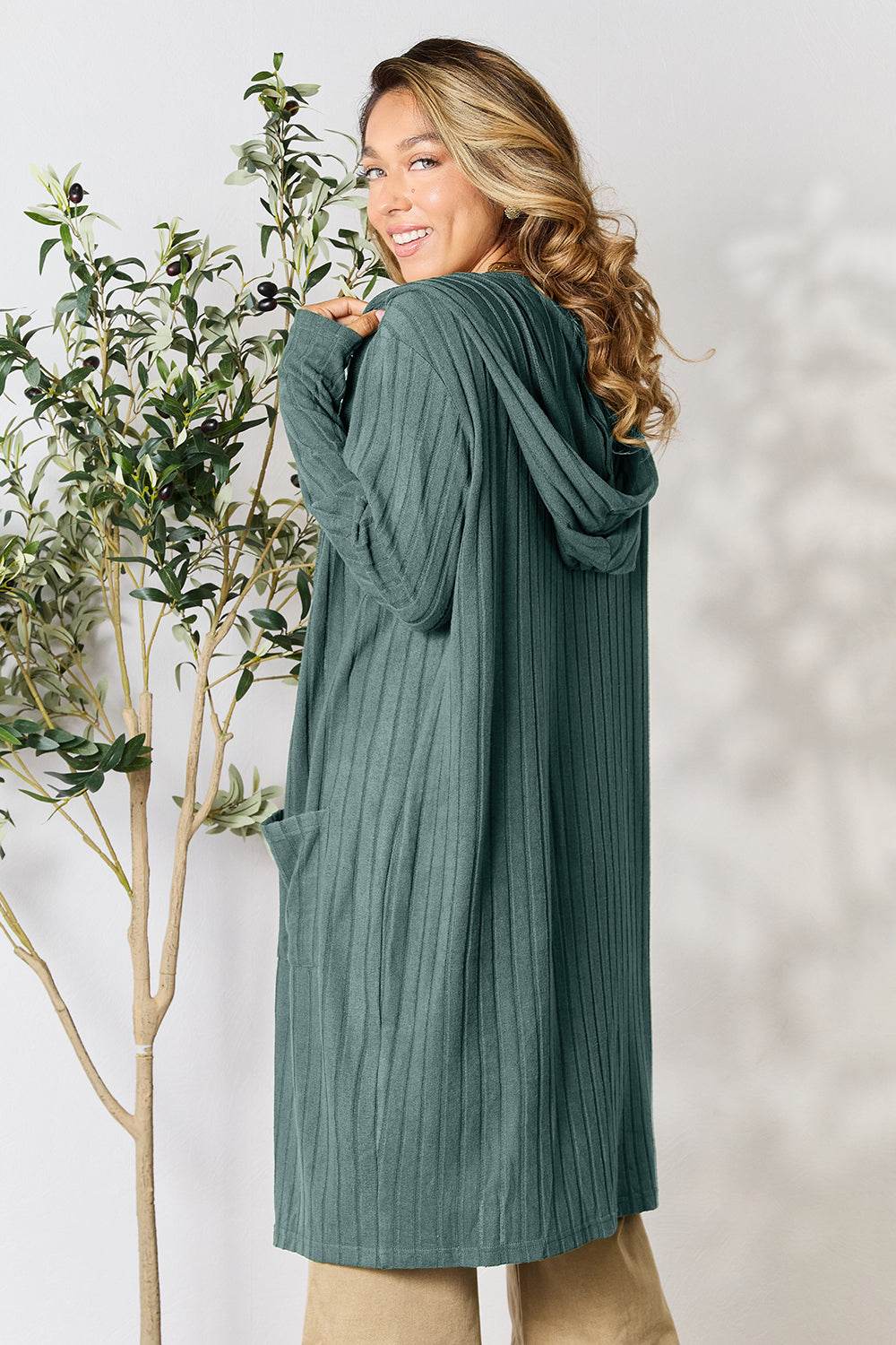 Basic Bae Full Size Hooded Sweater Cardigan - Delanoir