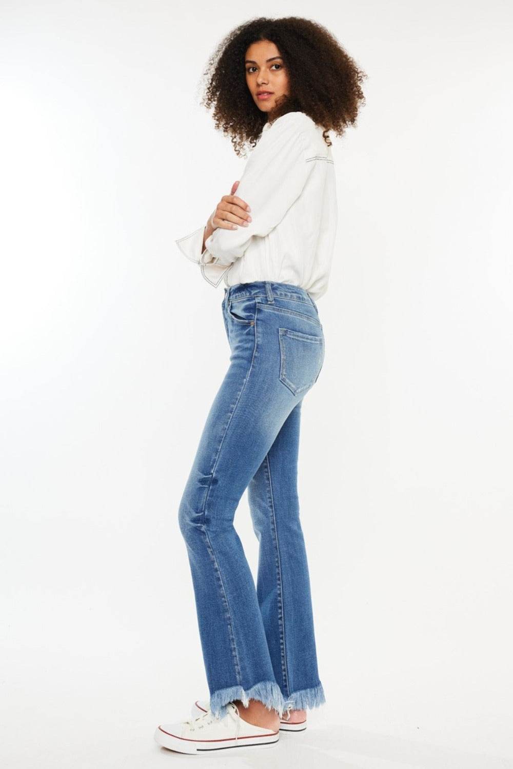 Kancan High Rise Frayed Hem Jeans - Delanoir