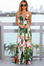 Crisscross Printed Surplice Cami Dress - Delanoir