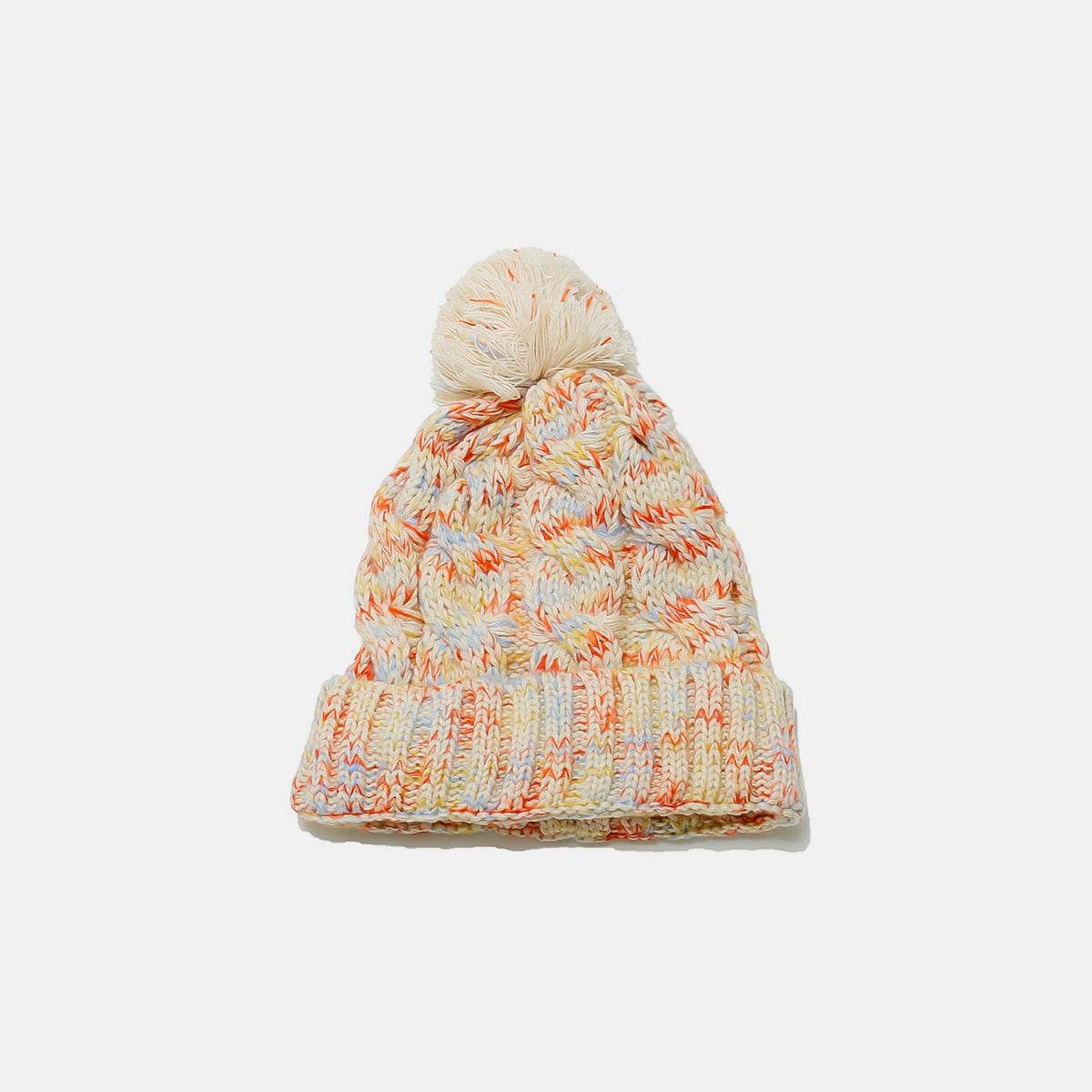 Contrast Cable-Knit Hat with Pompom - Delanoir