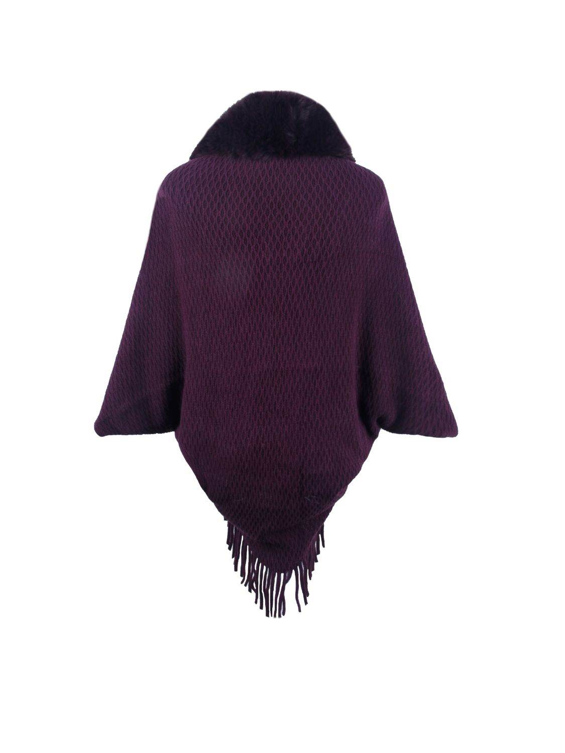 Open Front Fringe Hem Poncho - Delanoir