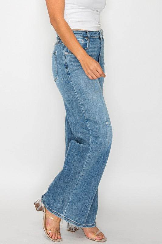 bytos Full Size High Rise Wide Leg Jeans with Pockets - Delanoir