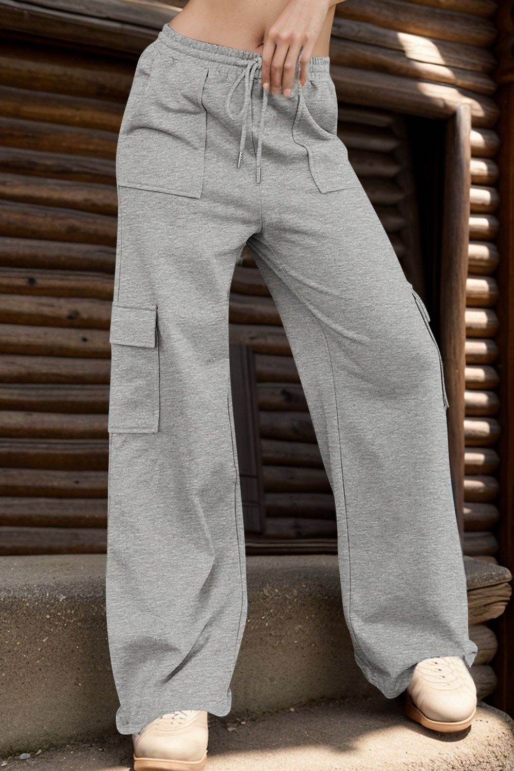 Drawstring Active Pants with Pockets - Delanoir