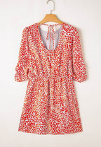 Slit Tied Printed Round Neck Mini Dress - Delanoir